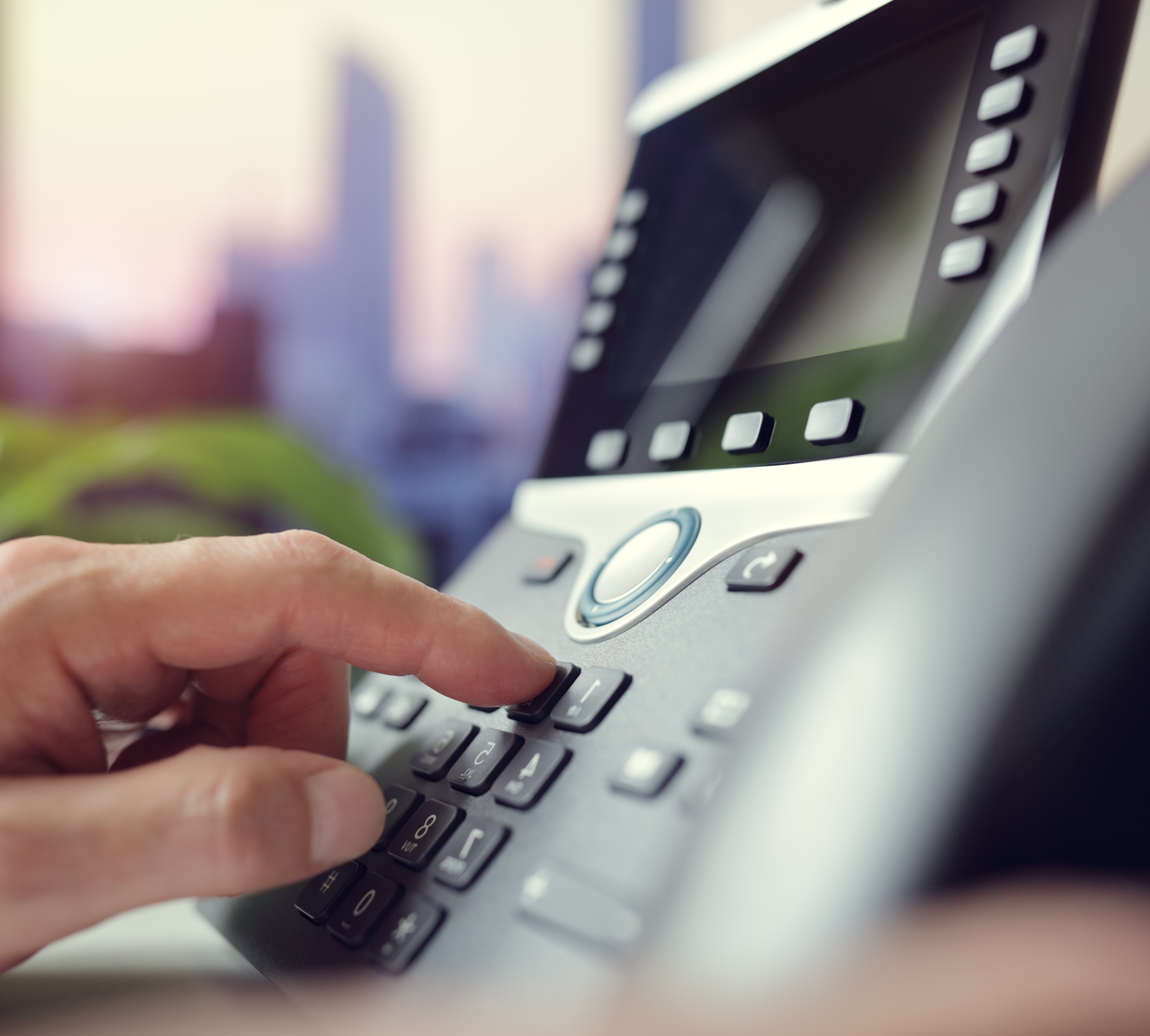 Telephone in office Dialing telephone keypad concept for communication, contact us and customer service support